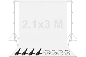 BENOISON Sfondi Fotografico Fondale Bianco - 2,1×3m Sfondi Bianco Pieghevole Resistente Lavabile con 8 Clips per Foto Fotografía Vídeo Televisión