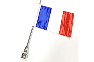 Moto Mât de drapeau avec drapeau Pour (Chrome Poteau de drapeau + France Drapeau)