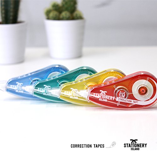 Stationery Island Korrekturroller 5mm x 5m – 8er Set Korrekturband – Beschriftungsband in Rot, Gelb, Grün, Blau - 8