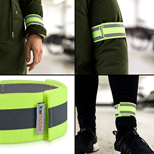 kwmobile Reflektorweste Set in L-XL / 1x Warnweste, 2x Reflektorarmband, 2x Reflektor Schnapparmband, 1x Aufbewahrungstasche in Neon Gelb / Sicherheit für Reiten, Laufen, Joggen, Fahrrad – 6er Pack - 8