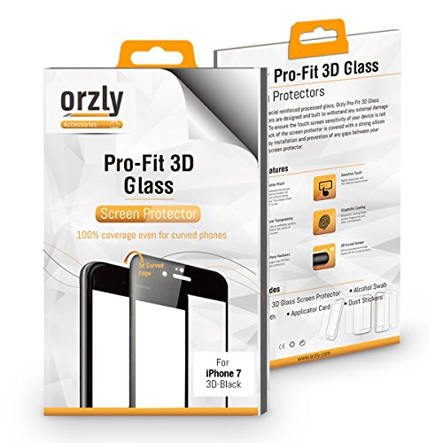iPhone 7 Screen Protector, OrzlyÂ® 3D Pro-Fit Tempered Glass Screen Protector [Full Cover Screen Protector] for iPhone 7 â€“ BLACK [3D Curved Edges For Seamless Fit]