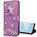 Produktbild Nadoli Leder Hülle für Galaxy A9 2018,Luxus Bling Glitzer Diamant 3D Handyhülle im Brieftasche-Stil Schmetterling Blumen Flip Schutzhülle Etui für Samsung Galaxy A9 2018,Lila