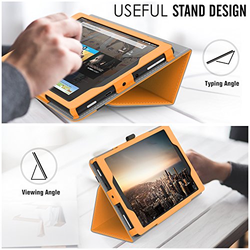 MoKo Hülle für All-New Amazon Fire HD 8 Tablet (7th Generation – 2017 Modell) – Kunstleder Ständer Schutzhülle Smart Cover mit Stift-Schleife für das neue Fire HD 8, Orange - 5