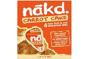 Nakd barras Cake zanahoria/Carot Cake – sin gluten, sin lactosa, Crue Certificado Paléo, Vegan | 4 barras | Nakd