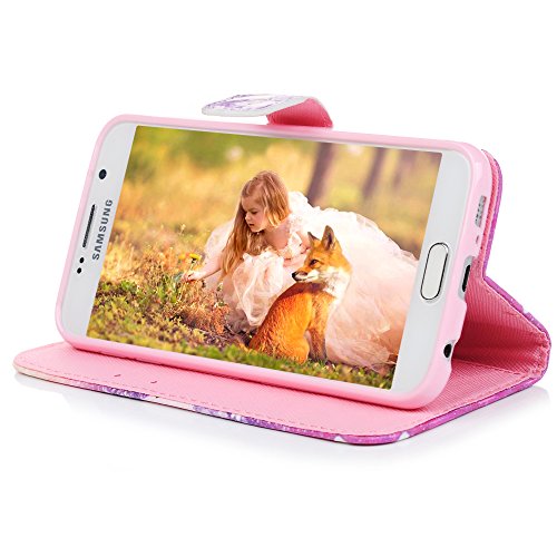 Lanveni S6 Hülle, Handyhülle für Flip Case Cover PU Lederhülle Schutzhülle Magnetverschluss Ledertasche mit Stander Function Brieftasche Card Slot Handy Tasche mit Liebe Cover Design für Samsung Galaxy S6 + 1 x Stylus Stift + 1 x Staubdichte Stecker - 8