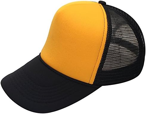 oriental spring Unisex Plain Baseball Cap Trucker Mesh Hat Adjustable Snap Back with Rope Front (Black/Light Yellow)
