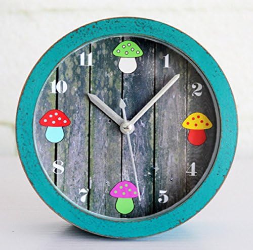 CHLWW Creative Retro Worn Wooden Metal Pointer Cute Cartoon Jungle Mushroom Quartz Alarm Clock,B