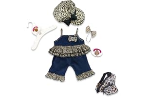 Build Your Bears Wardrobe Teddy Bear Clothes fits Build a Bear Teddies Denim Frilly Leopard Outfit (denim)