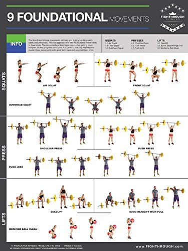 9 Foundational Movements Lifting - Laminated Poster / Chart - FT - Strength & Cardio Training - Core - Chest - Legs - Shoulders & Back - Build Muscle, Tone & Tighten - 45.72cm X 60.96cm