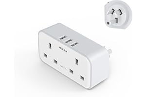 MSCIEN UK to Australia Plug Adapter With 3 USB, Grounded Australian China New Zealand Travel Plug Adaptor, Double Outlet UK with Dual 2 Pin Socket at The Bottom for AUS NZ Argentina Fiji (Type I)
