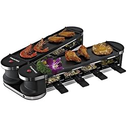 SUNTEC Raclette RAC-8151 Flex 8 metal/metal [pour 8 personnes, 2x plaque de grillade, l'appareil replie/déplie (rotation à 180°) grâce à la structure articulée innovante, max. 1400 watt
