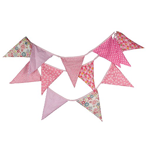 G2PLUS 12 Extra Wimpel Girlande Süße Bunting Wimpelkette Farbenfroh Wimpeln für Drauße (Rosa) - 2