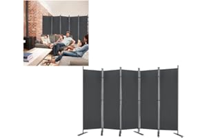 ‎JOIEYOU JOIEYOU Paravent Outdoor Sichtschutz Trennwand 5 Teilig 280x180cm Raumtrenner mit Flache Füße Anti-UV Wetterfest Raumteiler Garten für Büros Balkon, Anthrazit