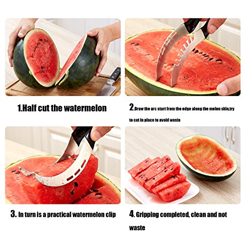 Airkoul Edelstahl Wassermelone Schneider & 2-in-1 Wassermelone Baller mit Frucht Carving Wassermelone Cutter Smart Kitchen Gadget Multifunktions-Utensilien - 3