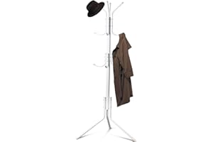 NTEK Coat Stand Metal Coat Rack, Free Standing Coak Rack Metal, 12 Hooks Metal Clothes Stand Rack Hat Jacket Hanger, Handbag Umbrella Hanging Organiser for Homes Office Entryway Hallway (WHITE)