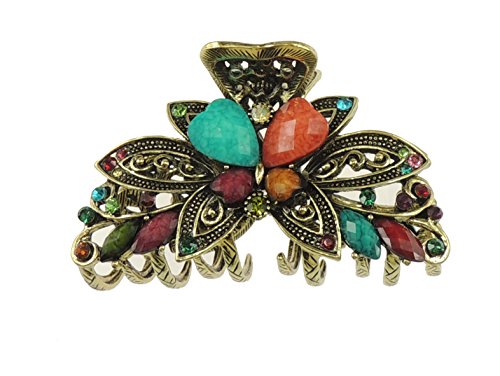 Beautiful Ladies 8cm Vintage Gold Tone Chunky Metal Hair Claw Clamp Butterfly Multi-coloured