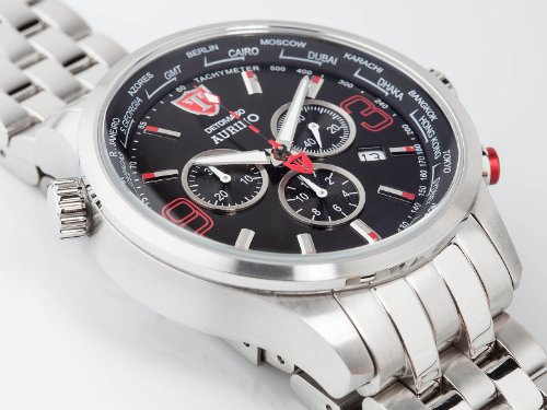 DETOMASO Men's Aurino Quartz Watch with Black Dial Analogue Display and Silver Stainless Steel Bracelet DT1061-E