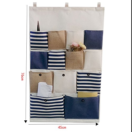aihome New Style Baumwolle Stoff größere 13 Taschen Wand Tür zum Aufhängen von Kleidung Aufbewahrungstasche Organizer Retro Navy stripe-blue - 7
