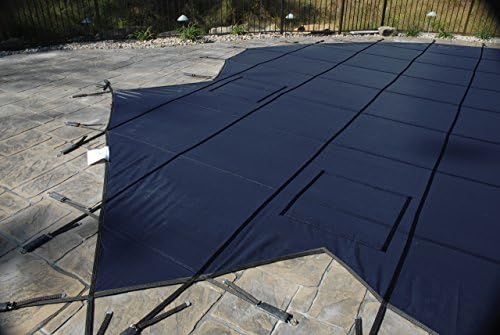 GLI ProMesh 16 FT X 32 FT Rectangular Safety Cover System with 4 FT X 8 FT Right Step 1 FT Offset, Blue