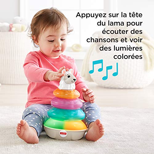 Fisher-Price Linkimals Lucas le Lama, pyramide interactive, jouet bébé à empiler, sons et lumières, version française, 6 mois et plus, GHY79 – Image 4