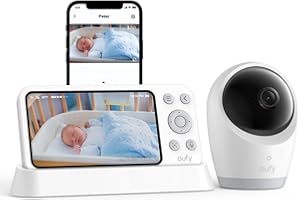 EUFY SECURITY eufy Baby Monitor E21 with 4K UHD Camera, 5" 720p Display, Hybrid Wi-Fi and No Wi-Fi Connection, App and Monitor Control, Pan-Tilt, 8× Zoom, Portable Camera with Built-In Battery, ANR, Smart Alerts
