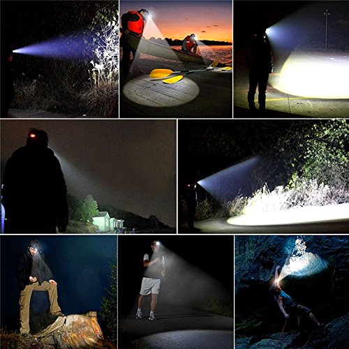 Sidiou Group 30W 5000 Lumen 3x Cree XM-L T6 Led Kopflampe / Stirnlampe, Wasserdicht Wiederaufladbare 3-Birnen High Power Zoom Scheinwerfer für Camping Angeln Radfahren Rennen Gehen Mit 2 x 3,7 V 3000mAh 18650 Akku Und Ladegerät - 9