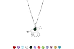 MIEOYUE Horse Gift.Horse Necklace Lucky Birthstone Pendant Silver Necklace Personalized Birthday Gift for Girl
