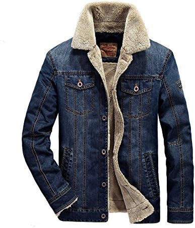 Men's denim jacket with fur, winter jacket/overcoat jacket - Blue - Large