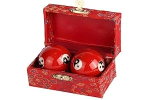 lachineuse - Coffret Boules Qi Gong Yin Yang - Boules Chinoises Anti Stress en Émail ⌀ 40 mm - Boules de Santé - Coffret Cadeau Relaxation Zen - Objet Asiatique Japon Chine Feng Shui - Coloris Rouge