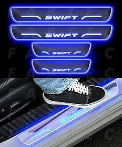 Fabtec Car Door Foot Step Led Sill Plate Compatible for Maruti Swift (Set of 4PCS, Blue)