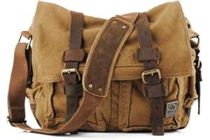 Sechunk Vintage Militär Leder Umhängetasche Canvas Laptop Tasche Retro Messenger Taschen