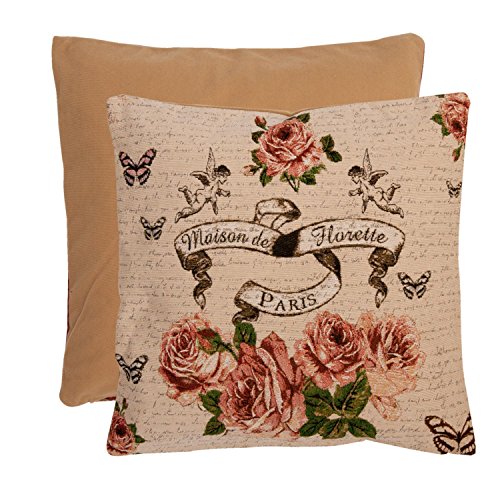 Clayre & Eef KT020.039 Kissenbezug Kissenhülle Kissen Motiv einseitig Rosen Engel Schmetterlinge OHNE INLETT ca. 40 x 40 cm