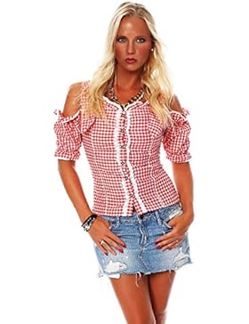 Fashion4Young Damen Dirndlbluse Bluse Trachtenbluse Dirndl Trachten Oktoberfest Lederhose Trachtenmieder