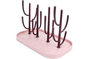 FRIEDWOHL Drying Rack Baby Bottles, Vertical Baby Bottle Drying Rack, Drying Rack for Bottle with Drip Tray, Removable, BPA-Free for Drying Baby Bottles, Teats, Cups and Accessories (Pink)