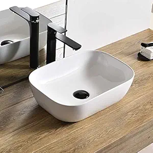 MOST White Table top Wash Basin/Glossy Finish/Counter top/Table top Bathroom Sink/Super White Color/Thin Rim (NIXON) (L460xW340xH130mm)