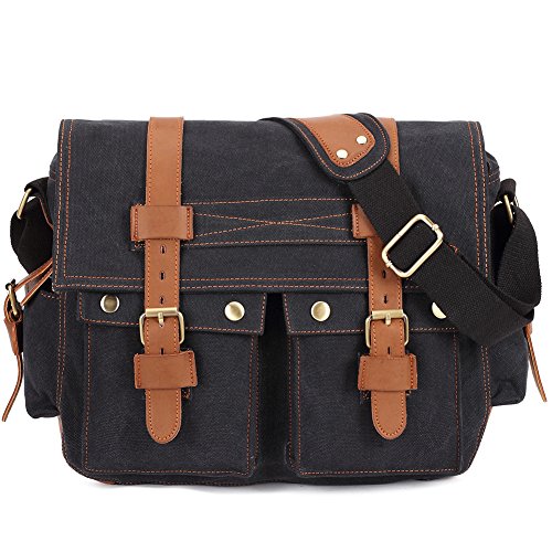 Preisvergleich Produktbild KAUKKO Herren Klein Segeltuch Schultasche Brusttasche Umhängetasche Schwarz