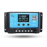 Sunix® Regulador 12V-24V Controlador Carga Inteligente Panel Solar 20A Parte USB, Pantalla LED