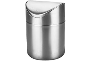 ETRAVEL Mini Desktop Bin with Lid, Brushed Stainless Steel Swing Bin, Nappy Bin Small Desk Indoor Dust bins Car Bathroom Kitchen Waste Containers Coffee Pods Tea Bags 12 * 12 * 16.5CM 1.5L (1PCS)