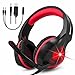 Produktbild Gaming Headset für PS4 PC Xbox One Nintendo Switch, Makibes Stereo Over Ear Noise Cancelling Kopfhörer mit Mikrofon Rot
