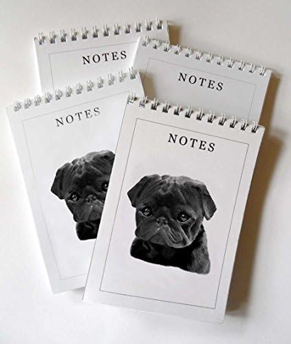 Pug (Black) Dog Pack of 4, A6 Notepads Gift Set