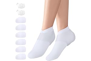 Segbeauty Calcetines Hidratantes Pies, 6 Pares Calcetines Hidratantes Durante la Noche con 2 Pares Protectores de Talón de Silicona, para Talones Agrietados (Blanco)
