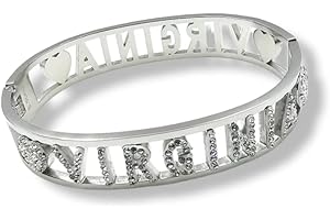 SiLo Bijoux BRACCIALE NOME DONNA IN ACCIAIO INOX 316L RIGIDO MOLTI NOMI DISPONIBILI CON STRASS CHIUSURA A MANETTA MOLLA - CONFEZIONE REGALO INCLUSA