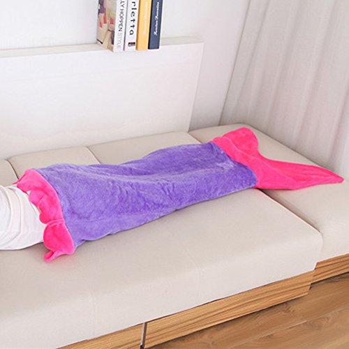 Meerjungfrau Decke,Sepper Kinder Fleecedecke Meerjungfrauenschwanz Schlafsack,All Season Schlafsack (M, Purple + Pink Tail) - 3