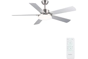 Newday 132cm Ventilatore da Soffitto con Luce e Telecomando Argento, Réversible 5 Pala Soffitto con Luce Dimmerabile, Ventola Soffitto Grande Silenzioso per Soggiorno Camera da Letto Cucina Terrazza