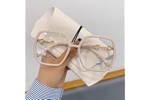 NOVESIXTDAT Lunettes de Lecture surdimensionnées for Femme, Miroir Plat Extra Large, Lecteur carré bloquant la lumière Bleue, Lunettes Anti-éblouissement (Color : White, Size : +3.50)