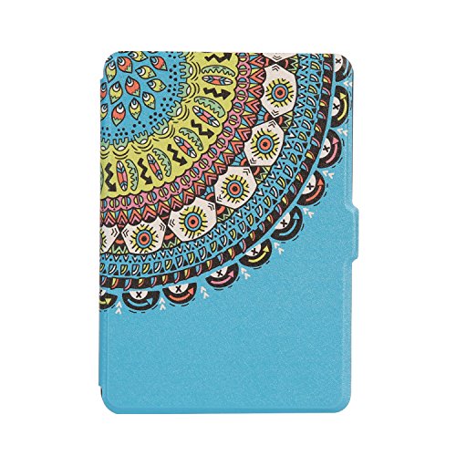 Jiajun Lederhülle für Amazon alle neue Kindle Paperwhite 2015 300 PPI 3.Generation / 2014 / 2013 / 2013 Leder Schutzhülle Hülle Tasche Leather Case Cover Mit Sleep / Wake Smart Cover Funktion Blau Totem