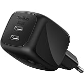 Belkin 2 Bağlantı Noktalı USB-C Şarj Cihazı 50 W, 2x USB-C &Ccedil;ift Bağlantı Noktalı GaN Şarj Cihazı, MacBook, iPhone 17, iPad Pr