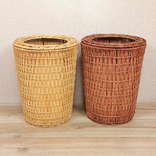 Rollsnownow Bamboo And Rattan Weaving Trash Can Home Office Simple Toilet Toilet Baskets No Cover Trash Cans Natural Plant Vine Pure Hand Weaving trash can ( Color : Yellow , Size : 5L )