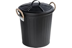 WENKO Kosmetikeimer Gara, Bad-Eimer 6 L, Retro Badezimmer Mülleimer, Geflochtene Griffe, Lackierter Stahl, 24 x 28,5 x 23 cm, Schwarz matt