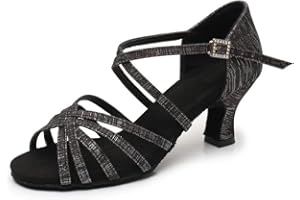 Rosefinch Zapatos de Baile Latino para Mujer, Zapatos de actuación de práctica de Baile de Salsa para Fiesta de salón,5/7cm tacón